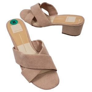 Dolce Vita Ferne 8 Blush Suede Cross Strap
Block Heel Open Toe Slide Sandals